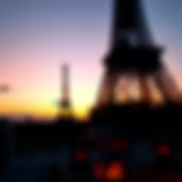 Eiffel Tower silhouetted against a sunset sky, symbolizing Paris